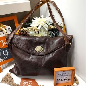 Anya Ponorovskaya Genuine Distressed Leather Shoulder Satchel Hobo Bag, Chocolat